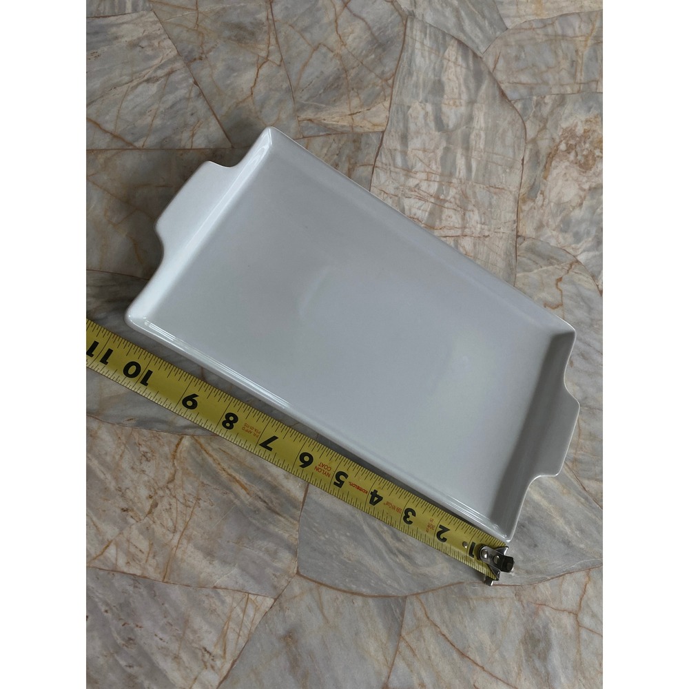 Maison Blanc White Porcelain Rectangular Serving Platter with Handles 11x6.5 - Picture 3 of 10